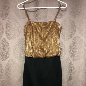 Full mini skirt dress, metallic gold, size small